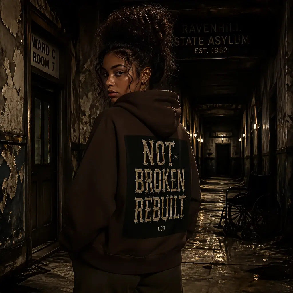 “Not Broken Rebuilt” Brown Hoodie