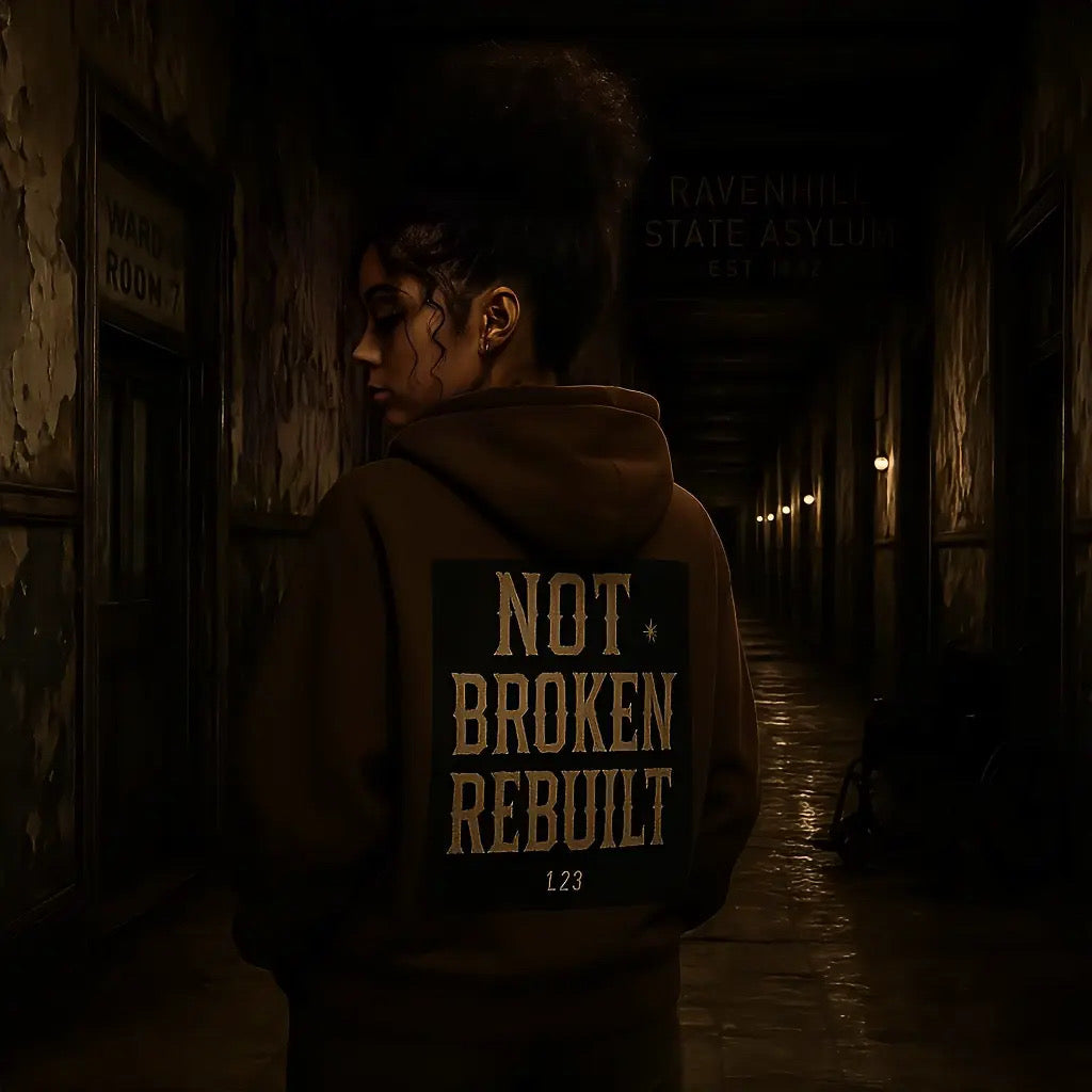 “Not Broken Rebuilt” Brown Hoodie